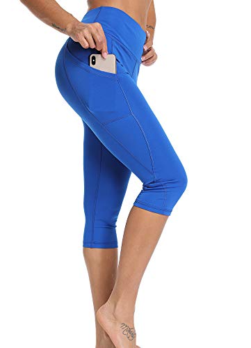STARBILD Leggings 3/4 Mallas Pantalones de Alta Cintura Elástica Súper Transpirable Adelgazante de Yoga Deportivas Leggins para Mujer Azul S