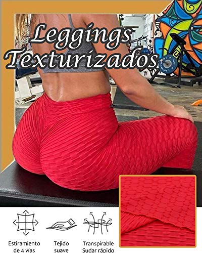 STARBILD Leggings de Fitness Mallas Pántalones Largos Deportivos Cintura Alta Elástico Control de Barriga para Mujer Yoga Gimnasio #Booty-Rojo XS