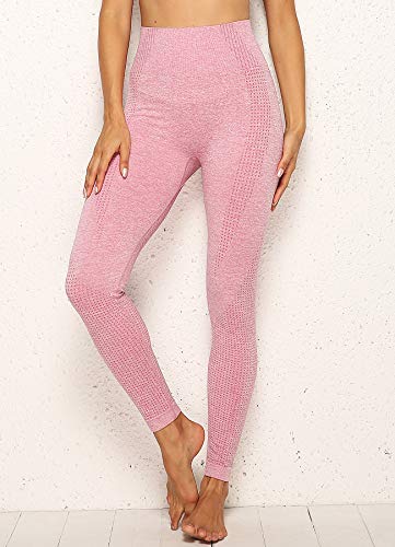 STARBILD Leggings Deportivo sin Costuras de Cintura Alta Pantalones de compresión de Mujer Adelgazamiento para Fitness Yoga #A-Rosa Leggings S