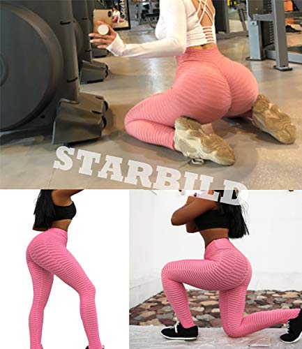 STARBILD Leggings Mallas Deportivo para Mujer Pantalones Largo de Cintura Alta Control el Abdomen Levantamiento de Cadera para Yoga Workout Fitness C-Rosa S