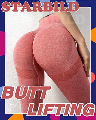 STARBILD Leggings Mallas Mujer sin Costuras Push up Pantalones Largos de Compresión Cintura Alta Elástico y Transpirable para Yoga Gym Fitness Running #Booty-Rosa M