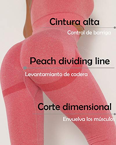 STARBILD Leggings Mallas Mujer sin Costuras Push up Pantalones Largos de Compresión Cintura Alta Elástico y Transpirable para Yoga Gym Fitness Running #Booty-Rosa M