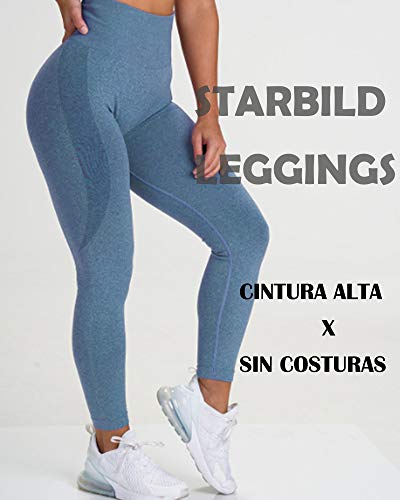 STARBILD Leggings Mallas Mujer sin Costuras Push up Pantalones Largos de Compresión Cintura Alta Elástico y Transpirable para Yoga Gym Fitness Running #Booty-Rosa M