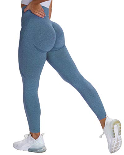 STARBILD Leggings Mallas Mujer sin Costuras Push up Pantalones Largos de Compresión Cintura Alta Elástico y Transpirable para Yoga Gym Fitness Running #Classic-Azul S