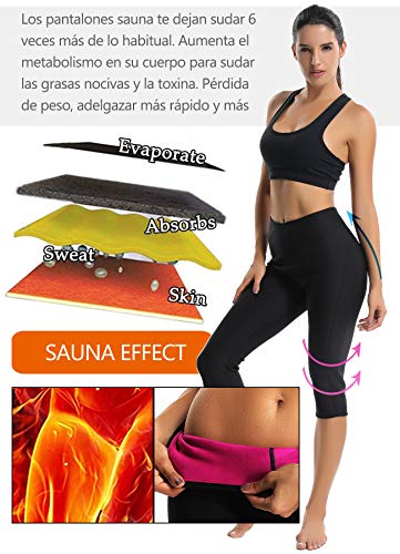 STARBILD Leggins Deportivas para Mujer para Adelgazar Leggins Anticeluliticos Mallas Termicos de Neopreno Fitness Deporte Correr Yoga Pantalón de Sudoración Adelgazantes Largo Negro y Amarillo L