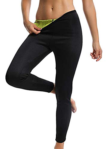 STARBILD Leggins Deportivas para Mujer para Adelgazar Leggins Anticeluliticos Mallas Termicos de Neopreno Fitness Deporte Correr Yoga Pantalón de Sudoración Adelgazantes Largo Negro y Amarillo L