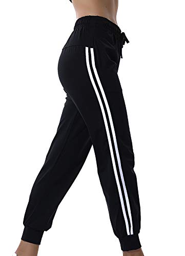 STARBILD Pantalones Deportivos Casual Transpoirable para Mujer con Cintura Elástico Cordón y Bolsillos para Deportes Caseros Fitness Jogger Gym Negro XL