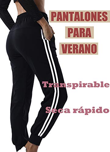 STARBILD Pantalones Deportivos Casual Transpoirable para Mujer con Cintura Elástico Cordón y Bolsillos para Deportes Caseros Fitness Jogger Gym Negro XL