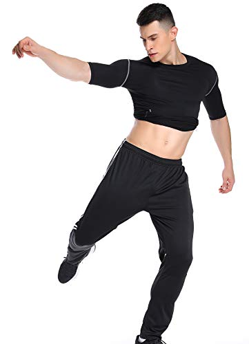 STARBILD Pantalones para Hombre Entrenamiento Fitness Deportes Jogger con Bolsillos Coincidencia de Colores Casuales Pantalones Deportivos Negro y Blanco L