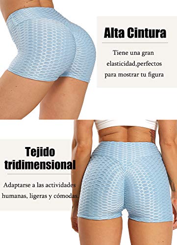 STARBILD Shorts de Fitness Moda Mallas Pántalones Cortos Deportivos de Skinny Elástico Alta Cintura para Mujer Yoga Gimnasio Azul Claro M STARBILD Shorts de Fitness Moda Mallas Pántalones Cortos Deportivos de Skinny Elástico Alta Cintura para Mujer Yoga Gimnasio Azul Claro M