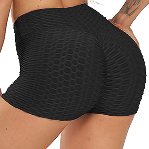 STARBILD Shorts de Fitness Moda Mallas Pántalones Cortos Deportivos de Skinny Elástico Alta Cintura para Mujer Yoga Gimnasio Negro M