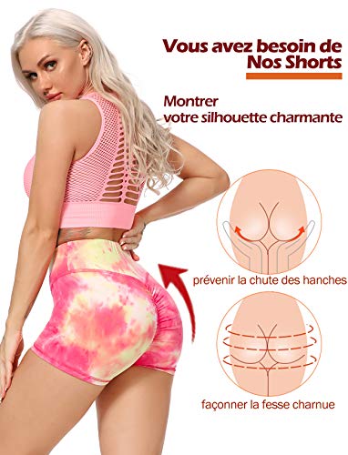 STARBILD Shorts de Sport Femme Push up Avec Poches Taille Haute Leggings Court Sexy Été Hot Pants Bas de Maillot Multicolore Plage Fitness Yoga Gym, D-3 XL