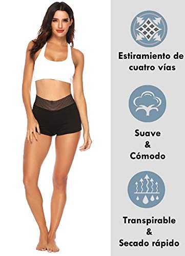 STARBILD Shorts Pantalones Cortos Deportivos Cintura Alta Elástica para Push UP Control de Barriga para Mujer Yoga Diario Correr Fitness Negro M