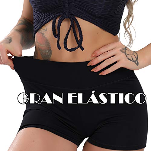 STARBILD Shorts Pantalones Deportes Cortos de Fitness Mallas para Mujer Elástico de Alta Cintura para Correr Gimnasio Gym #1 Classic-Negro S