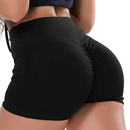 STARBILD Shorts Pantalones Deportes Cortos de Fitness Mallas para Mujer Elástico de Alta Cintura para Correr Gimnasio Gym #1 Classic-Negro S