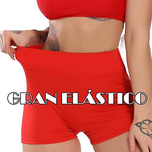 STARBILD Shorts Pantalones Deportes Cortos de Fitness Mallas para Mujer Elástico de Alta Cintura para Correr Gimnasio Gym #1 Classic-Rojo M