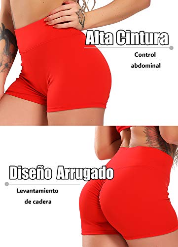 STARBILD Shorts Pantalones Deportes Cortos de Fitness Mallas para Mujer Elástico de Alta Cintura para Correr Gimnasio Gym #1 Classic-Rojo S