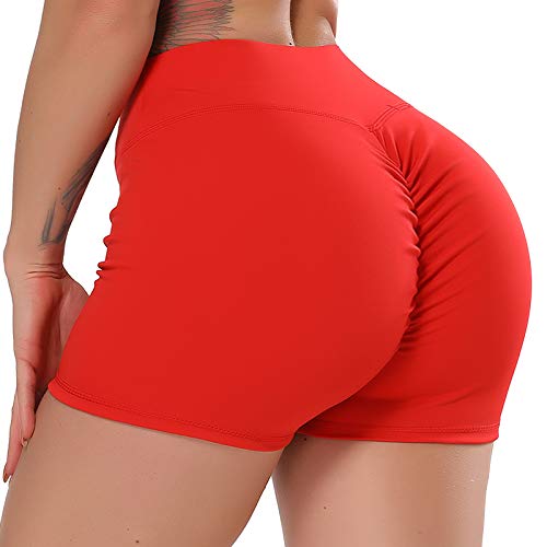 STARBILD Shorts Pantalones Deportes Cortos de Fitness Mallas para Mujer Elástico de Alta Cintura para Correr Gimnasio Gym #1 Classic-Rojo S