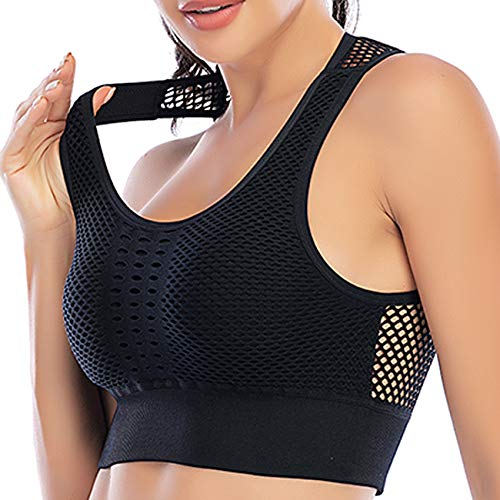 STARBILD Sujetador Deportivo de Yoga para Mujer Cruzados Cinturita en la Espalda sin Costuras con Almohadillas Chaleco Deportes Tops Interior para Fitness NegroM