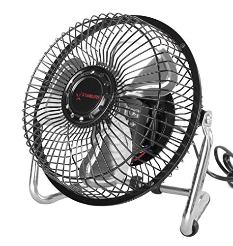 Starline Ventilador 6" (15cm) 20W Soporte Y ASPAS DE Metal - 2 velocidades de Aire Mesa Sobremesa y Suelo Inclinacion Ajustable Acabado Industrial Metalico Alta Velocidad Enchufe 220V