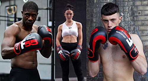 Starpro F55 Fusion Guantes de Boxeo | Cuero Cronos sintético de Primera Calidad |Negro y Rojo| para Entrenamiento Profesional y Sparring en Muay Thai Kickboxing Fitness boxercise |Hombres y Mujeres|
