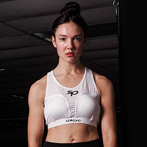 Starpro Femenino Protector de Pecho | Poliéster Blanco | Protección mamaria para Sparring en Boxeo MMA Kickboxing Artes Marciales Muay Thai Taekwondo y Karate
