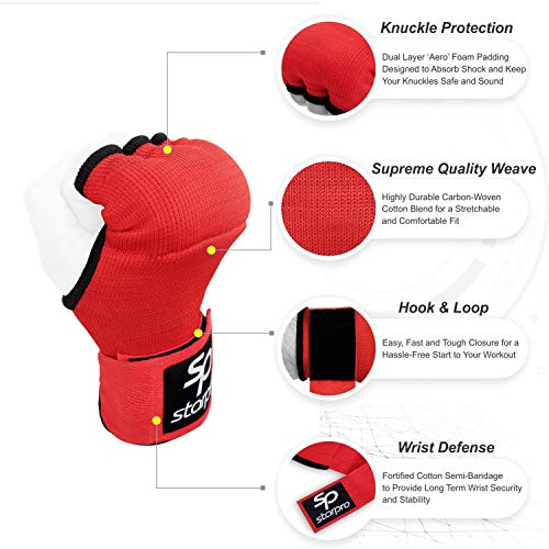 Starpro Guantes Interiores Hook n ’Loop | Guante de algodón y Semi Vendaje | Colores múltiples | Protector de puño Pulgar para Boxeo, Muay Thai Kickboxing Artes Marciales Entrenamiento de Lucha MMA Starpro Guantes Interiores Hook n ’Loop | Guante de algodón y Semi Vendaje | Colores múltiples | Protector de puño Pulgar para Boxeo, Muay Thai Kickboxing Artes Marciales Entrenamiento de Lucha MMA