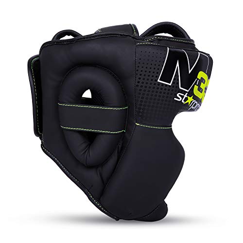 Starpro M33 Casco Boxeo | Cuero sintético Mate | Negro y Verde | Protección para la Cabeza y Las mejillas para Sparring en Boxeo Muay Thai Kickboxing Fighting & Training | Hombres y Mujeres