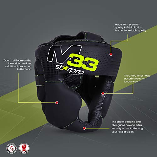 Starpro M33 Casco Boxeo | Cuero sintético Mate | Negro y Verde | Protección para la Cabeza y Las mejillas para Sparring en Boxeo Muay Thai Kickboxing Fighting & Training | Hombres y Mujeres Starpro M33 Casco Boxeo | Cuero sintético Mate | Negro y Verde | Protección para la Cabeza y Las mejillas para Sparring en Boxeo Muay Thai Kickboxing Fighting & Training | Hombres y Mujeres