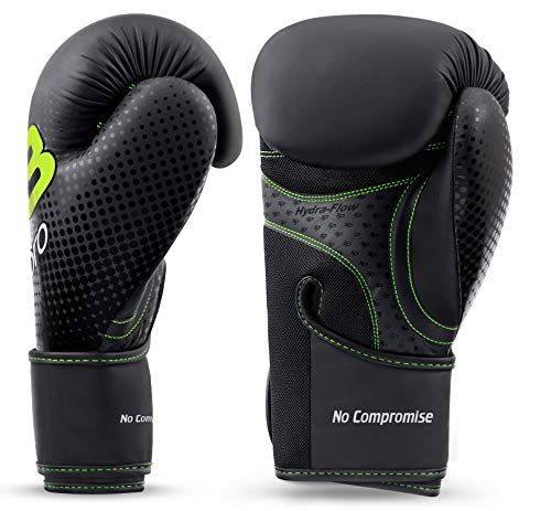 Starpro M33 Single Shell Guantes de Boxeo |Cuero sintético Mate| Negro y Verde |para Entrenamiento y Sparring en Muay Thai Kickboxing Fitness and Boxercise|Hombres y Mujeres| 8oz 10oz 12oz 14oz 16oz