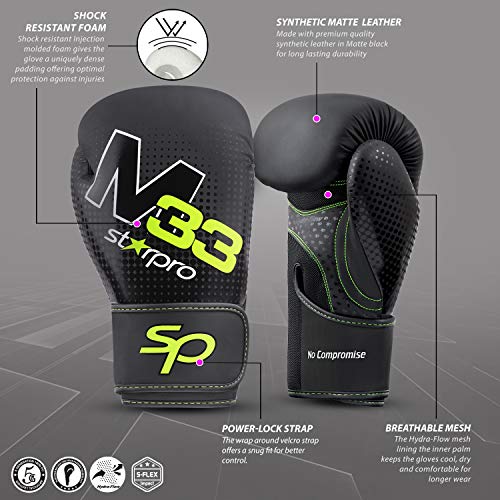 Starpro M33 Single Shell Guantes de Boxeo |Cuero sintético Mate| Negro y Verde |para Entrenamiento y Sparring en Muay Thai Kickboxing Fitness and Boxercise|Hombres y Mujeres| 8oz 10oz 12oz 14oz 16oz Starpro M33 Single Shell Guantes de Boxeo |Cuero sintético Mate| Negro y Verde |para Entrenamiento y Sparring en Muay Thai Kickboxing Fitness and Boxercise|Hombres y Mujeres| 8oz 10oz 12oz 14oz 16oz