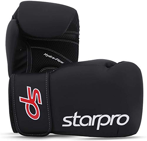 Starpro Paquete de formación | Bolsa de PU de 12 oz Guantes Cuerda para Saltar de Goma y Vendas de Mano de 2.55 m | Negro | para Entrenamiento en Boxeo Muay Thai Kickboxing y Fitness