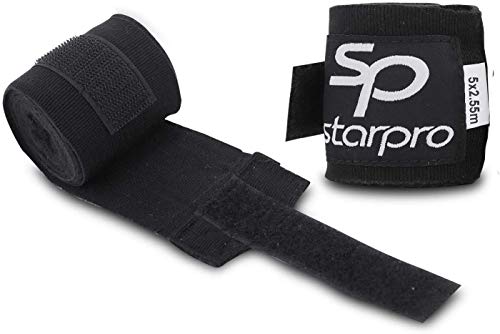 Starpro Paquete de formación | Bolsa de PU de 12 oz Guantes Cuerda para Saltar de Goma y Vendas de Mano de 2.55 m | Negro | para Entrenamiento en Boxeo Muay Thai Kickboxing y Fitness