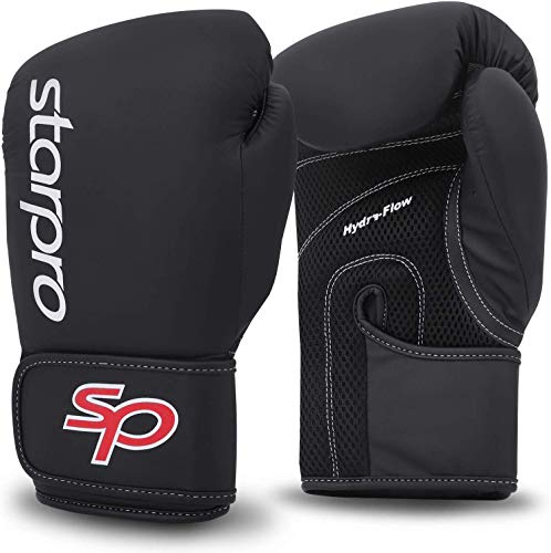 Starpro Paquete de formación | Bolsa de PU de 12 oz Guantes Cuerda para Saltar de Goma y Vendas de Mano de 2.55 m | Negro | para Entrenamiento en Boxeo Muay Thai Kickboxing y Fitness