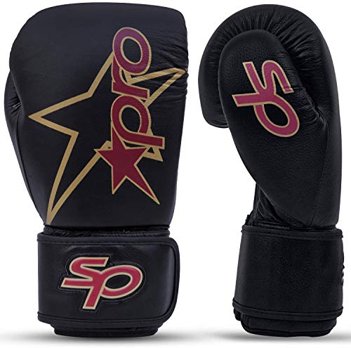 Starpro Premier Guantes de Boxeo | Piel de Vacuno de Primera Calidad | Granate y Negro | para Entrenamiento Profesional y Sparring en Boxeo Muay Thai Kickboxing y Fitness | Hombres y Mujeres |