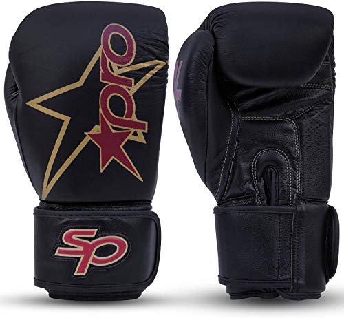 Starpro Premier Guantes de Boxeo | Piel de Vacuno de Primera Calidad | Granate y Negro | para Entrenamiento Profesional y Sparring en Boxeo Muay Thai Kickboxing y Fitness | Hombres y Mujeres |