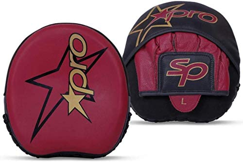 Starpro Premier Manoplas Boxeo | Piel de Vacuno de Primera Calidad | Granate y Negro | Almohadillas para Entrenamiento de en Boxeo MMA Kickboxing Artes Marciales Muay Thai Sparring