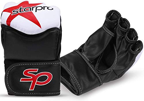 Starpro "Star Guantes MMA | Cuero PU | Blanco y Negro | para Sparring y Agarre en el Entrenamiento de Combate Muay Thai Artes Marciales MMA Kickboxing Fitness y Ejercicio | Hombres y Mujeres