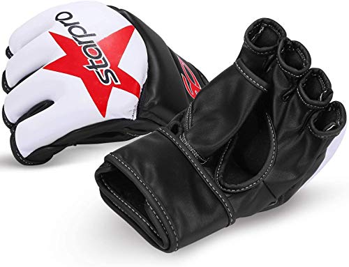 Starpro "Star Guantes MMA | Cuero PU | Blanco y Negro | para Sparring y Agarre en el Entrenamiento de Combate Muay Thai Artes Marciales MMA Kickboxing Fitness y Ejercicio | Hombres y Mujeres Starpro "Star Guantes MMA | Cuero PU | Blanco y Negro | para Sparring y Agarre en el Entrenamiento de Combate Muay Thai Artes Marciales MMA Kickboxing Fitness y Ejercicio | Hombres y Mujeres
