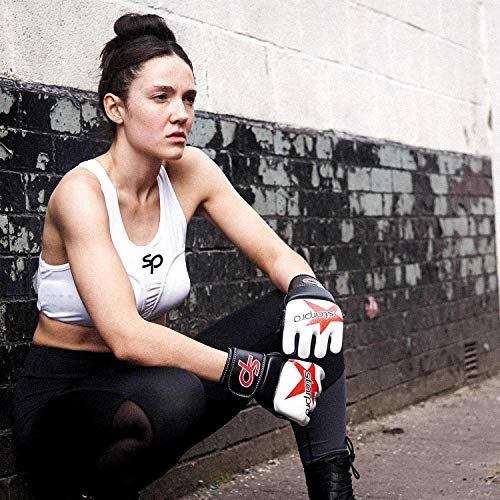 Starpro "Star Guantes MMA | Cuero PU | Blanco y Negro | para Sparring y Agarre en el Entrenamiento de Combate Muay Thai Artes Marciales MMA Kickboxing Fitness y Ejercicio | Hombres y Mujeres