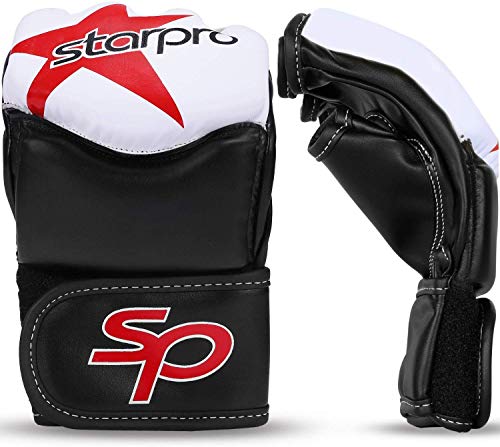 Starpro "Star Guantes MMA | Cuero PU | Blanco y Negro | para Sparring y Agarre en el Entrenamiento de Combate Muay Thai Artes Marciales MMA Kickboxing Fitness y Ejercicio | Hombres y Mujeres