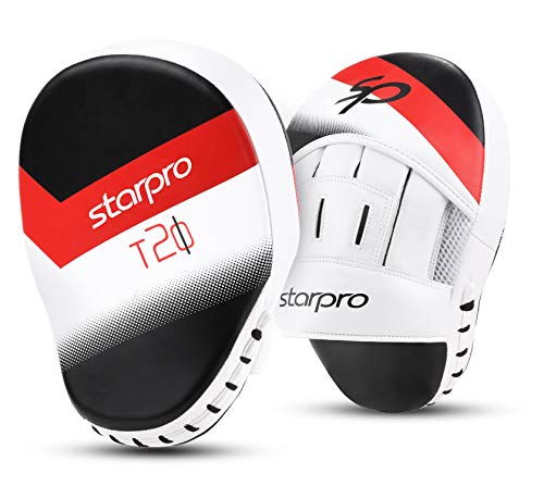 Starpro T20 curvos Manoplas Boxeo | Cuero de PU | Blanco y Rosa | Pads para Coaching en Boxeo MMA Kickboxing Artes Marciales Muay Thai y Entrenamiento (Rojo, Talla única)