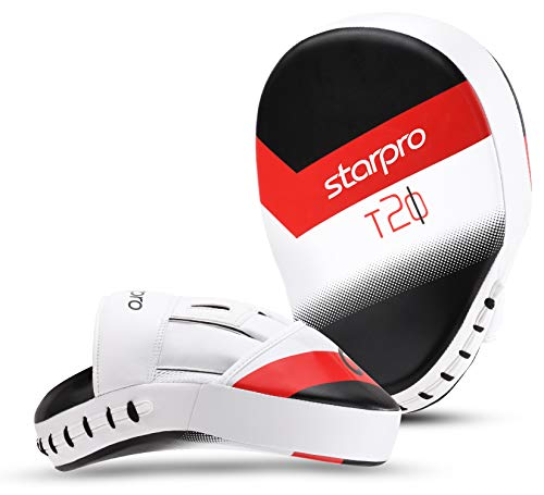 Starpro T20 curvos Manoplas Boxeo | Cuero de PU | Blanco y Rosa | Pads para Coaching en Boxeo MMA Kickboxing Artes Marciales Muay Thai y Entrenamiento (Rojo, Talla única)