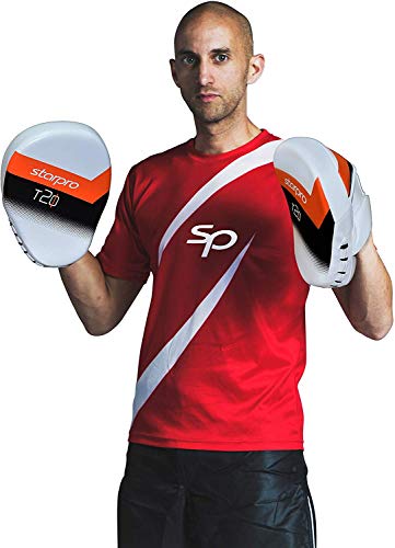 Starpro T20 curvos Manoplas Boxeo | Cuero de PU | Blanco y Rosa | Pads para Coaching en Boxeo MMA Kickboxing Artes Marciales Muay Thai y Entrenamiento