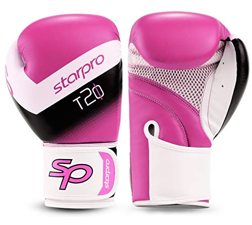 Starpro T20 Guantes de Boxeo | Cuero de PU | Negro Blanco Rosa y Azul | para Entrenamiento y Sparring en Muay Thai Kickboxing Fitness y boxercise Hombres y Mujeres | 8oz 10oz 12oz 14oz 16oz Starpro T20 Guantes de Boxeo | Cuero de PU | Negro Blanco Rosa y Azul | para Entrenamiento y Sparring en Muay Thai Kickboxing Fitness y boxercise Hombres y Mujeres | 8oz 10oz 12oz 14oz 16oz