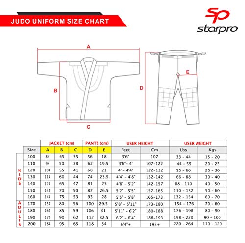 Starpro Traje de Judo Uniforme Entrenamiento - Karate Gi Kit Profesional IJF MMA Artes Marciales Lucha de Taekwondo Kimono Blanco 350g | Mejor para Hombres, Mujeres y Niños | Viene sin cinturón