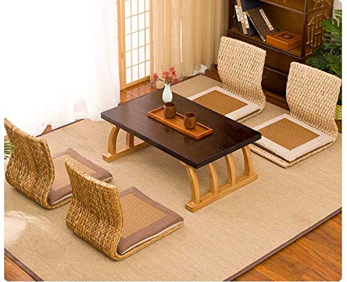 StarrkD Tatami Japonés Silla De Piso,Asiento Ergonómico De La Ventana De La Ventana De La Silla De Ratán con Respaldo Curvo A Mano para La Meditación-e 46x41x38cm(18x16x15inch)