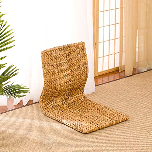 StarrkD Tatami Japonés Silla De Piso,Asiento Ergonómico De La Ventana De La Ventana De La Silla De Ratán con Respaldo Curvo A Mano para La Meditación-e 46x41x38cm(18x16x15inch)