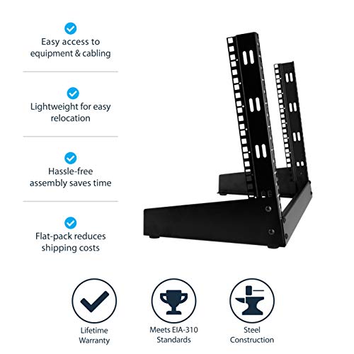 StarTech.com Rack de Sobremesa de 8U de 2 Columnas y 19 Pulgadas - Armario Rack de Servidores con Marco Abierto para Escritorio