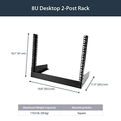 StarTech.com Rack de Sobremesa de 8U de 2 Columnas y 19 Pulgadas - Armario Rack de Servidores con Marco Abierto para Escritorio